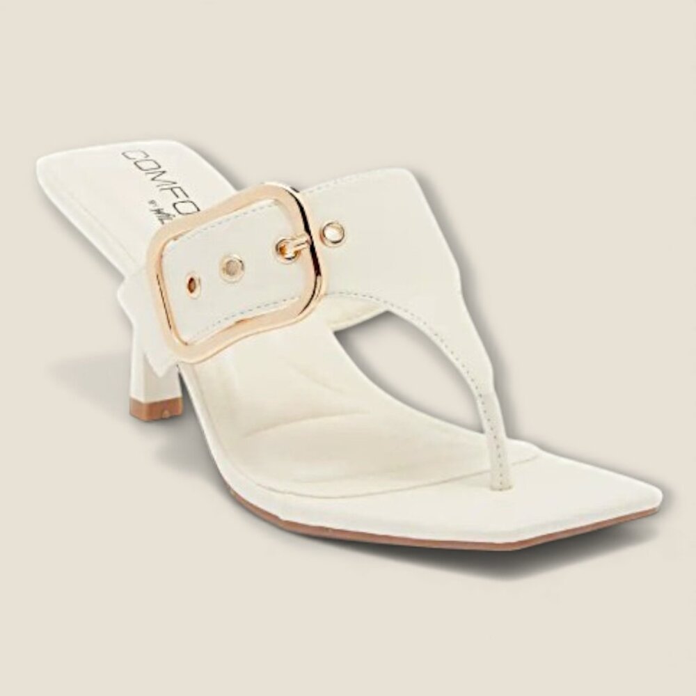 Wild Diva Lounge Women’s 7 Stone Merasa Heeled Slide Sandal Gold Buckle
